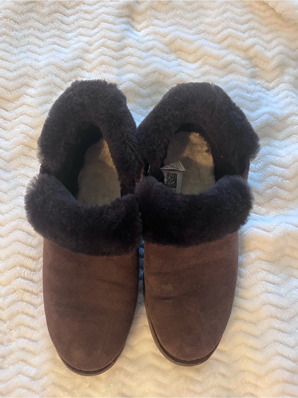 UGG Dark Brown Suede Shearling Cuff Slip-On Slippers